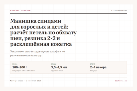 Манишка спицами для взрослых и детей: расчёт петель по обхвату шеи, резинка 2×2 и расклешённая кокетка