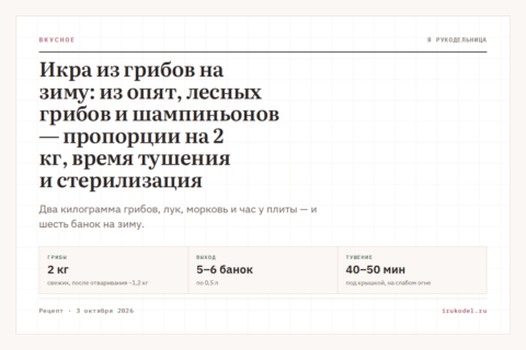 Икра из грибов на зиму: из опят, лесных грибов и шампиньонов — пропорции на 2 кг, время тушения и стерилизация