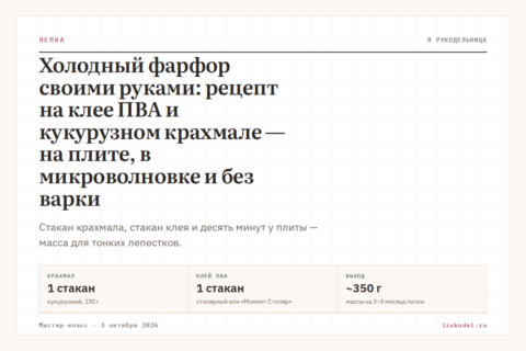 Холодный фарфор своими руками: рецепт на клее ПВА и кукурузном крахмале — на плите, в микроволновке и без варки