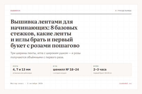 Вышивка лентами для начинающих: 8 базовых стежков, какие ленты и иглы брать и первый букет с розами пошагово