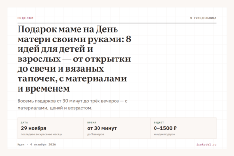 Подарок маме на День матери своими руками: 8 идей для детей и взрослых — от открытки до свечи и вязаных тапочек, с материалами и временем