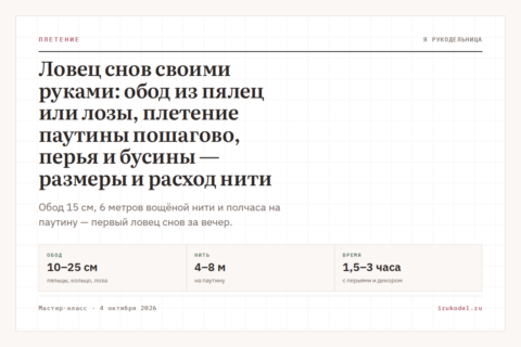 Ловец снов своими руками: обод из пялец или лозы, плетение паутины пошагово, перья и бусины — размеры и расход нити