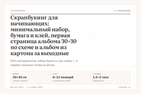 Скрапбукинг для начинающих: минимальный набор, бумага и клей, первая страница альбома 30×30 по схеме и альбом из картона за выходные