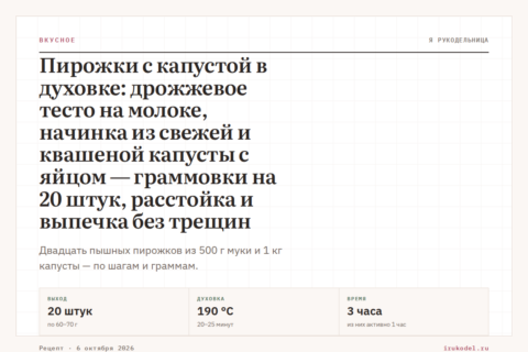 Пирожки с капустой в духовке: дрожжевое тесто на молоке, начинка из свежей и квашеной капусты с яйцом — граммовки на 20 штук, расстойка и выпечка без трещин
