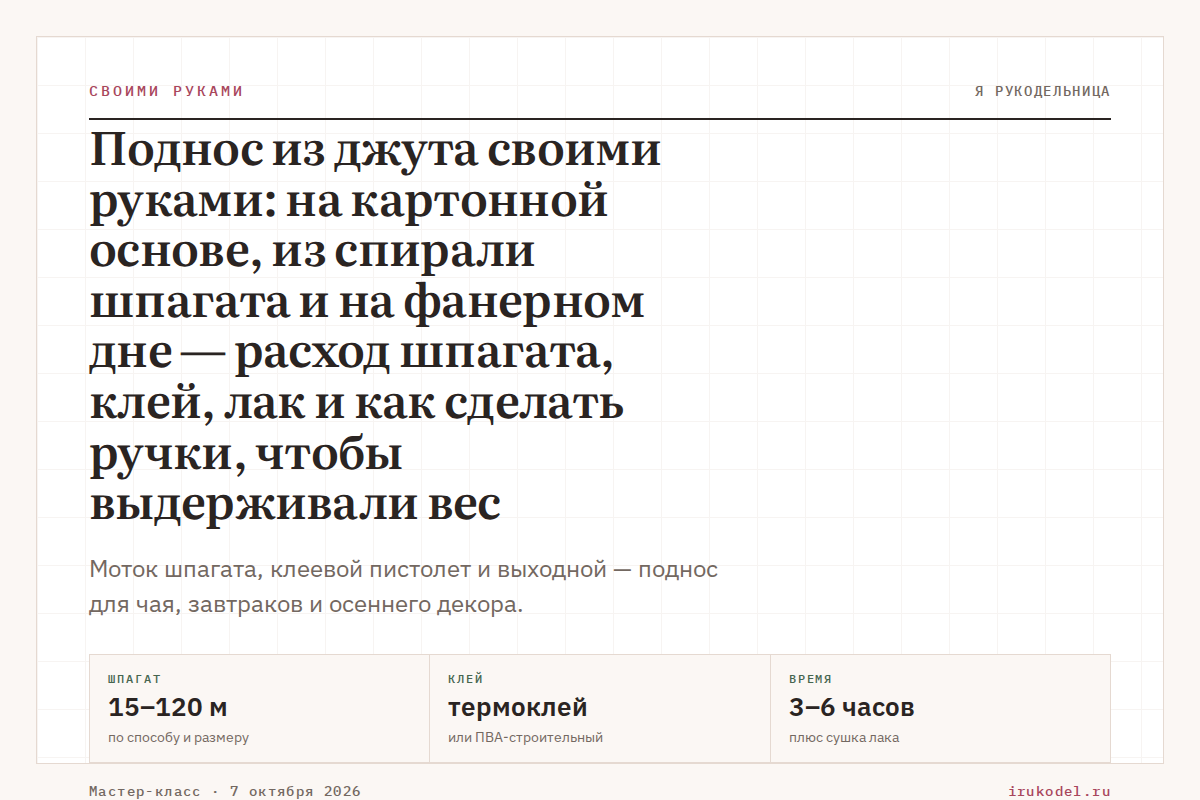 Поднос из джута своими руками: на картонной основе, из спирали шпагата и на фанерном дне — расход шпагата, клей, лак и как сделать ручки, чтобы выдерживали вес