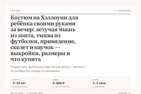 Костюм на Хэллоуин для ребёнка своими руками за вечер: летучая мышь из зонта, тыква из футболки, привидение, скелет и паучок — выкройки, размеры и что купить