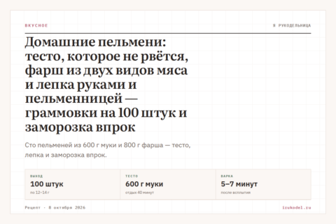 Домашние пельмени: тесто, которое не рвётся, фарш из двух видов мяса и лепка руками и пельменницей — граммовки на 100 штук и заморозка впрок