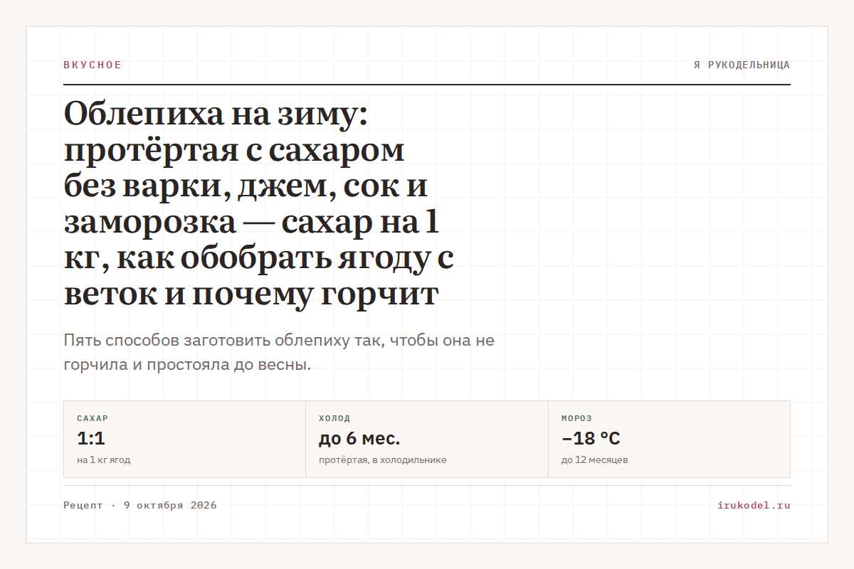 Облепиха на зиму: протёртая с сахаром без варки, джем, сок и заморозка — сахар на 1 кг, как обобрать ягоду с веток и почему горчит