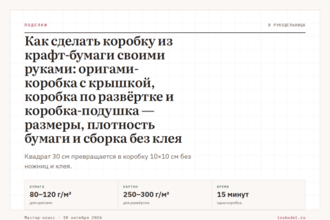 Как сделать коробку из крафт-бумаги своими руками: оригами-коробка с крышкой, коробка по развёртке и коробка-подушка — размеры, плотность бумаги и сборка без клея