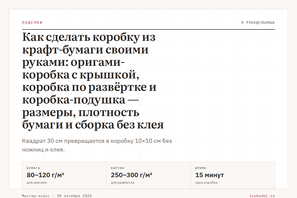 Как сделать коробку из крафт-бумаги своими руками: оригами-коробка с крышкой, коробка по развёртке и коробка-подушка — размеры, плотность бумаги и сборка без клея