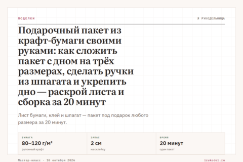Подарочный пакет из крафт-бумаги своими руками: как сложить пакет с дном на трёх размерах, сделать ручки из шпагата и укрепить дно — раскрой листа и сборка за 20 минут