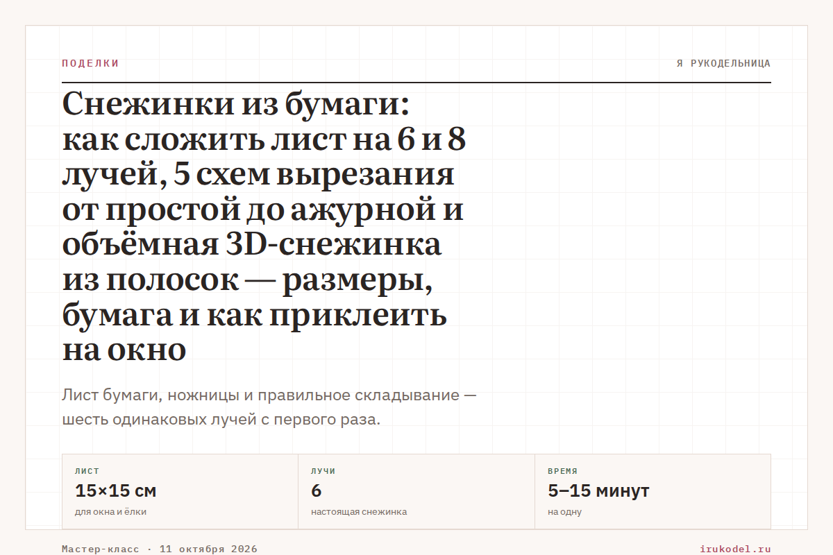 Снежинки из бумаги: как сложить лист на 6 и 8 лучей, 5 схем вырезания от простой до ажурной и объёмная 3D-снежинка из шести квадратов — размеры, бумага и как приклеить на окно