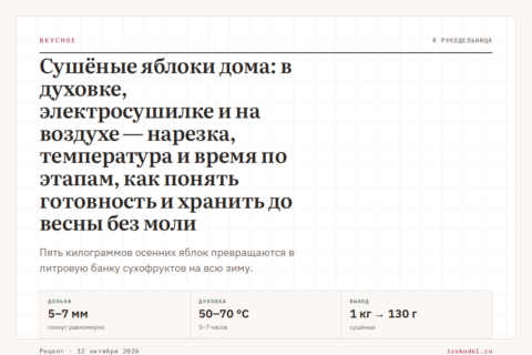 Сушёные яблоки дома: в духовке, электросушилке и на воздухе — нарезка, температура и время по этапам, как понять готовность и хранить до весны без моли
