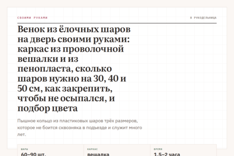 Венок из ёлочных шаров на дверь своими руками: каркас из проволочной вешалки и из пенопласта, сколько шаров нужно на 30, 40 и 50 см, как закрепить, чтобы не осыпался, и подбор цвета