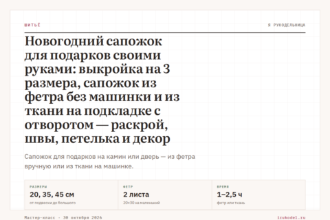 Новогодний сапожок для подарков своими руками: выкройка на 3 размера, сапожок из фетра без машинки и из ткани на подкладке с отворотом — раскрой, швы, петелька и декор
